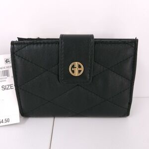 Giani Bernini Framed Indexer Genuine Leather Wallet Black Gold Snap Kiss Lock